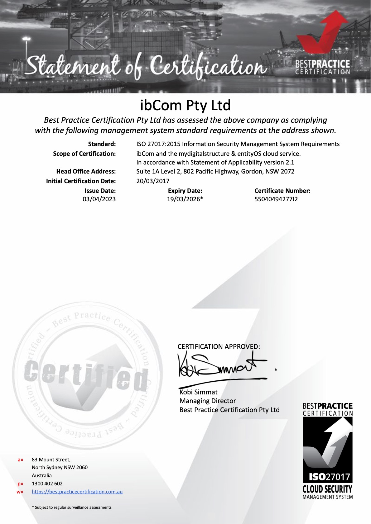 ibCom-ISO27017-Certificate